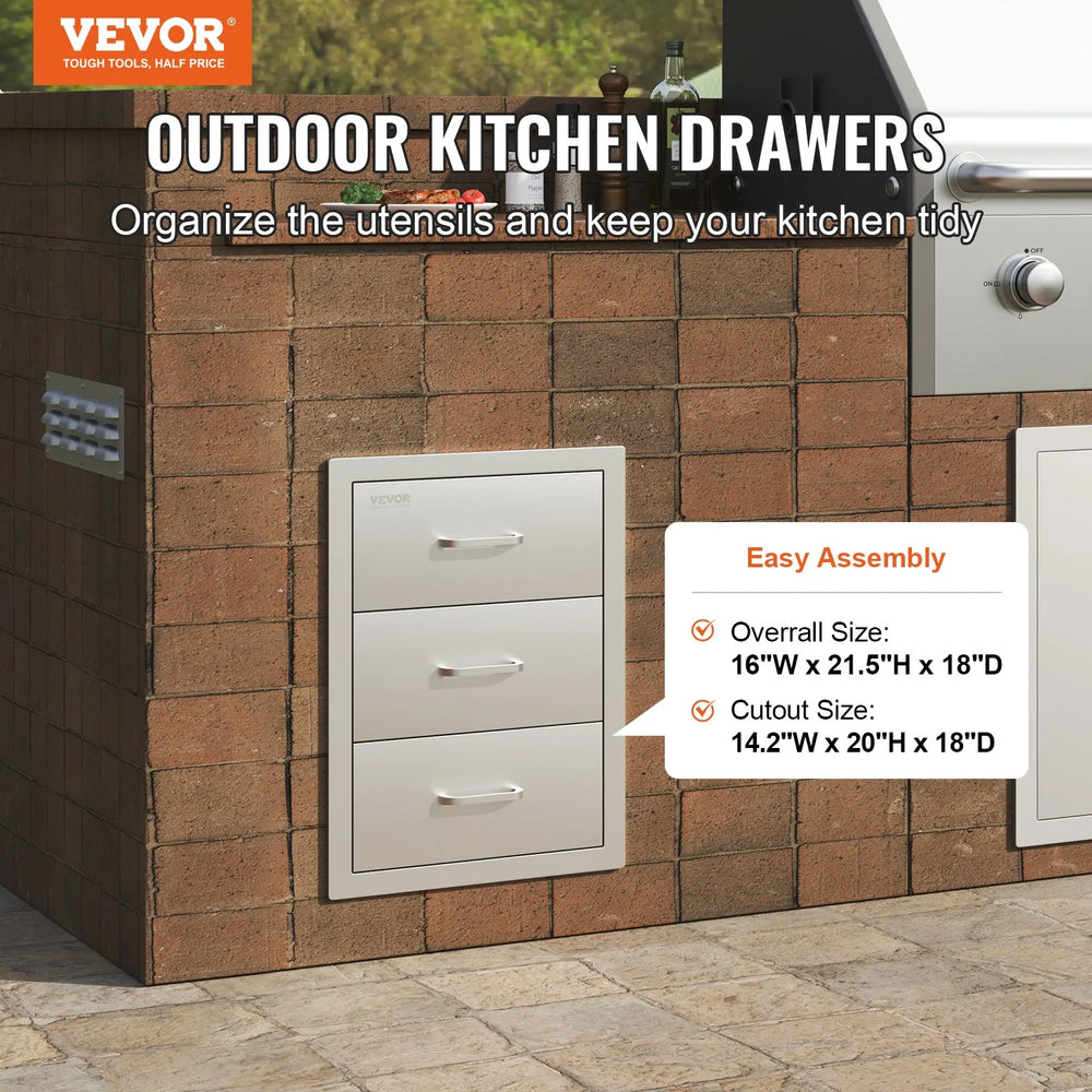 Vevor Outdoor Kitchen Chest of Drawers 16" x 18" x 21.5" Stainless Steel New