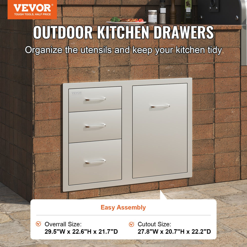 Vevor Outdoor Kitchen Drawer Combo with Garbage Ring 29.5"W x 22.6"H x 21.7"D Stainless Steel New