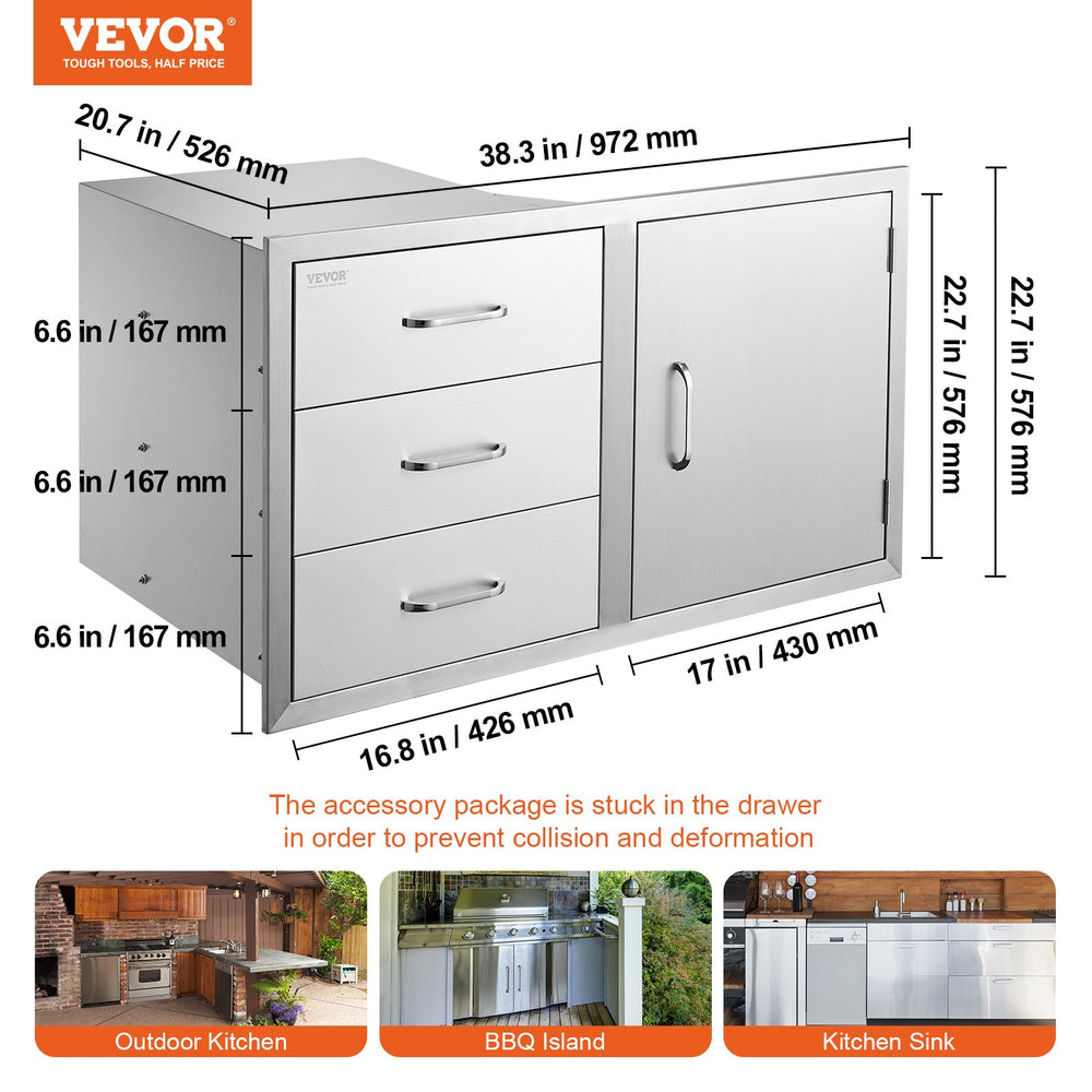 Vevor Outdoor Kitchen Door Triple Drawer Combo 20.8" x 38.1" x 22.6" Stainless Steel New