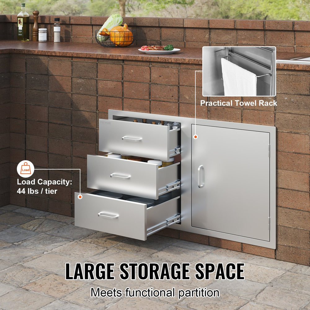 Vevor Outdoor Kitchen Door Triple Drawer Combo 20.8" x 38.1" x 22.6" Stainless Steel New