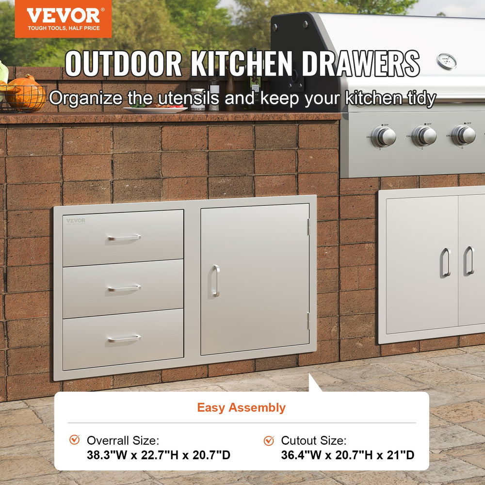 Vevor Outdoor Kitchen Door Triple Drawer Combo 20.8" x 38.1" x 22.6" Stainless Steel New