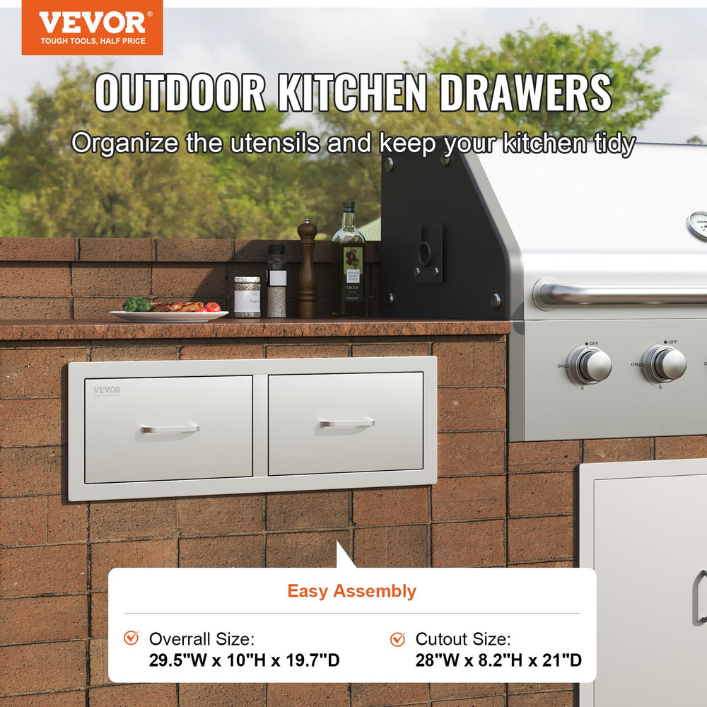 Vevor Outdoor Kitchen Drawers 20" x 30" x 10" Horizontal Double Access Stainless Steel New