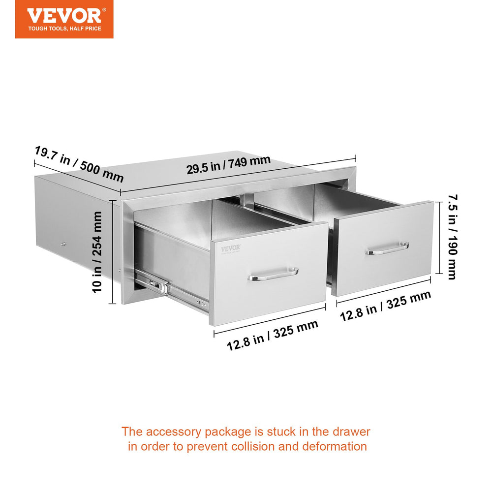 Vevor Outdoor Kitchen Drawers 20" x 30" x 10" Horizontal Double Access Stainless Steel New
