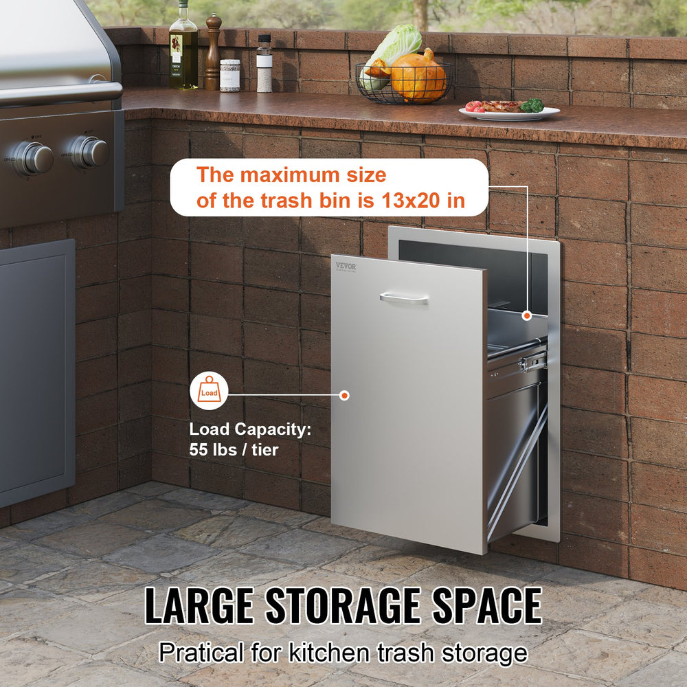 Vevor Pull Out Trash Drawer Stainless Steel for Outdoor Kitchen 17.7" x 22.8" New