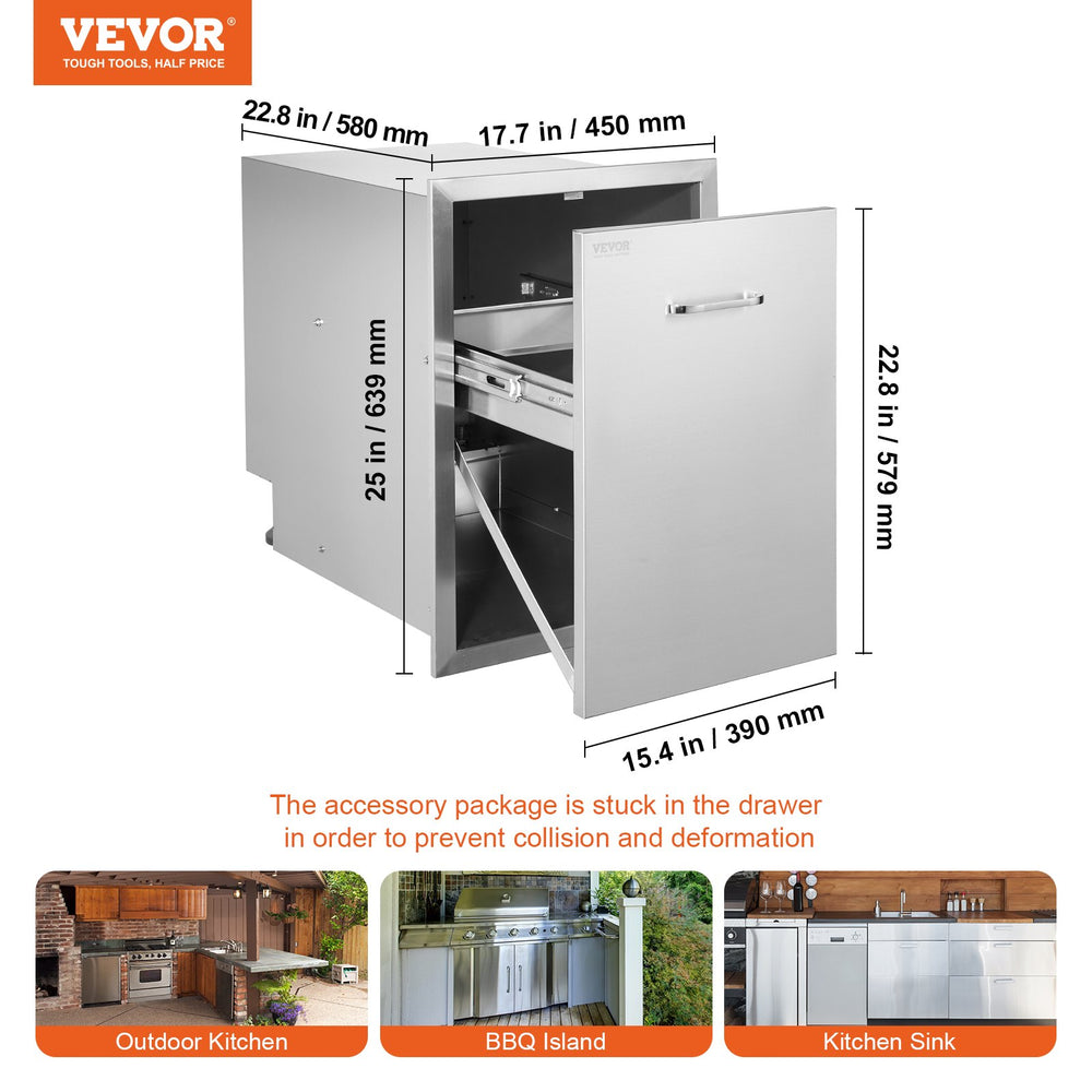 Vevor Pull Out Trash Drawer Stainless Steel for Outdoor Kitchen 17.7" x 22.8" New