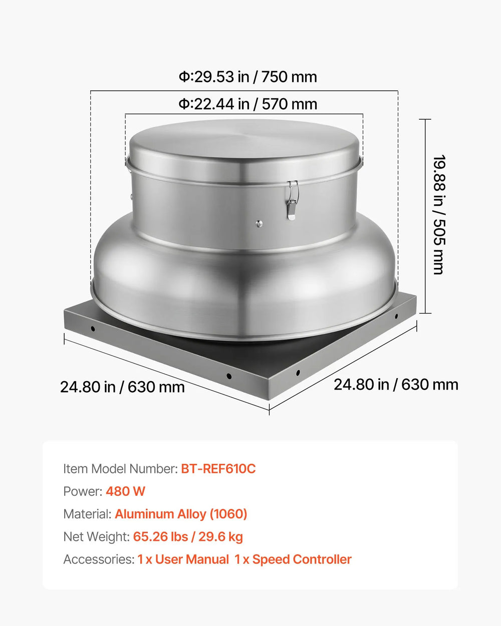 Vevor Roof Attic Exhaust Fan 24.8" with Adjustable Airflow 4000/5000 CFM New