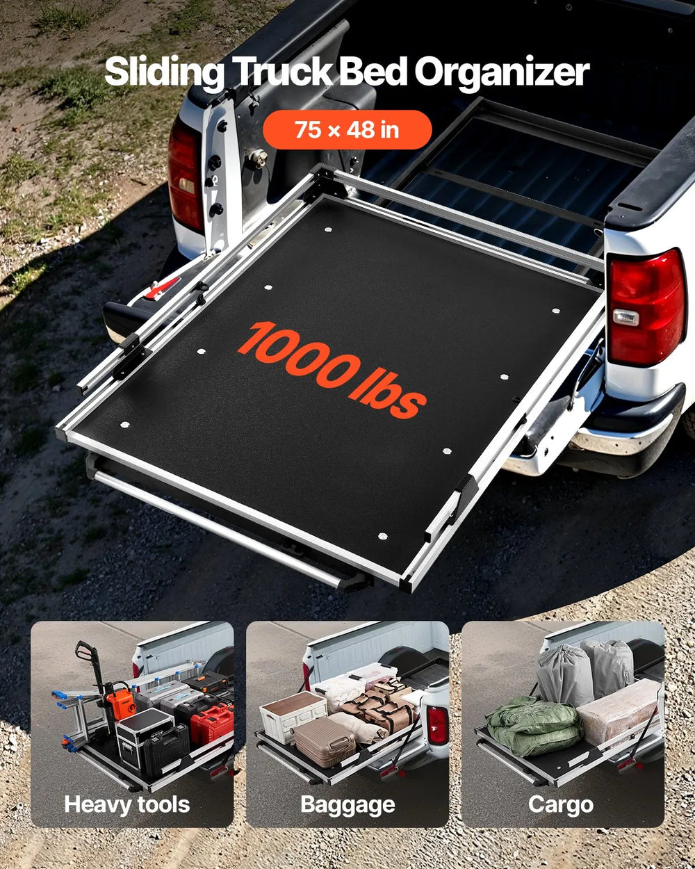 Vevor Truck Bed Organizer 75" x 48" Slide-Out Tray 1,000 lb. Capacity New