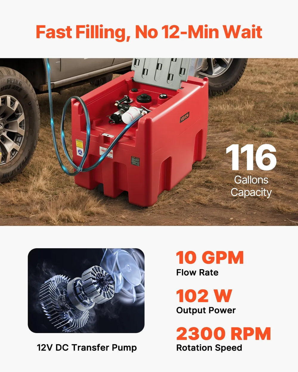Vevor Portable Fuel Tank Diesel and Gasoline 116 Gal. 10 GPM with 12V Transfer Pump New