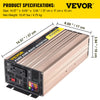 Vevor Pure Sine Wave Inverter 2000W DC 12V to AC 110V with LED Display and USB Port New