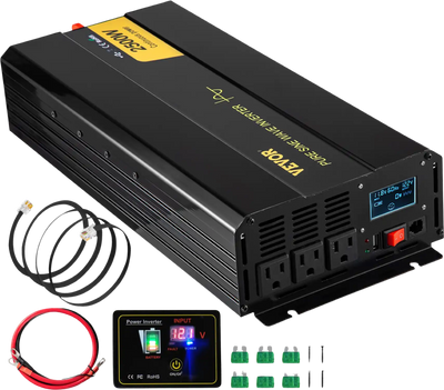 Vevor Pure Sine Wave Inverter 2500W DC 12V to AC 120V LCD Display and Remote Controller New