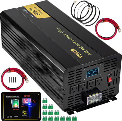 Vevor Pure Sine Wave Inverter 5000W DC 12V to AC 120V with LCD Display and Remote Controller New