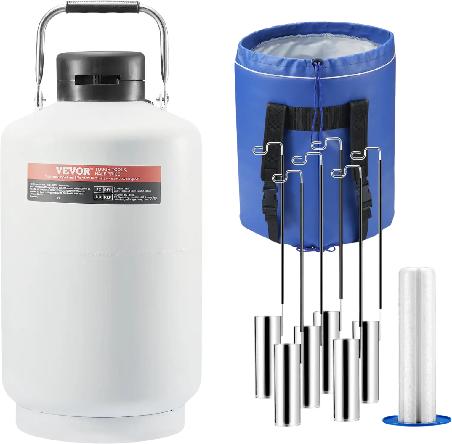 Vevor Liquid Nitrogen Tank 10L Aluminum Alloy Dewar with 6 Canisters New