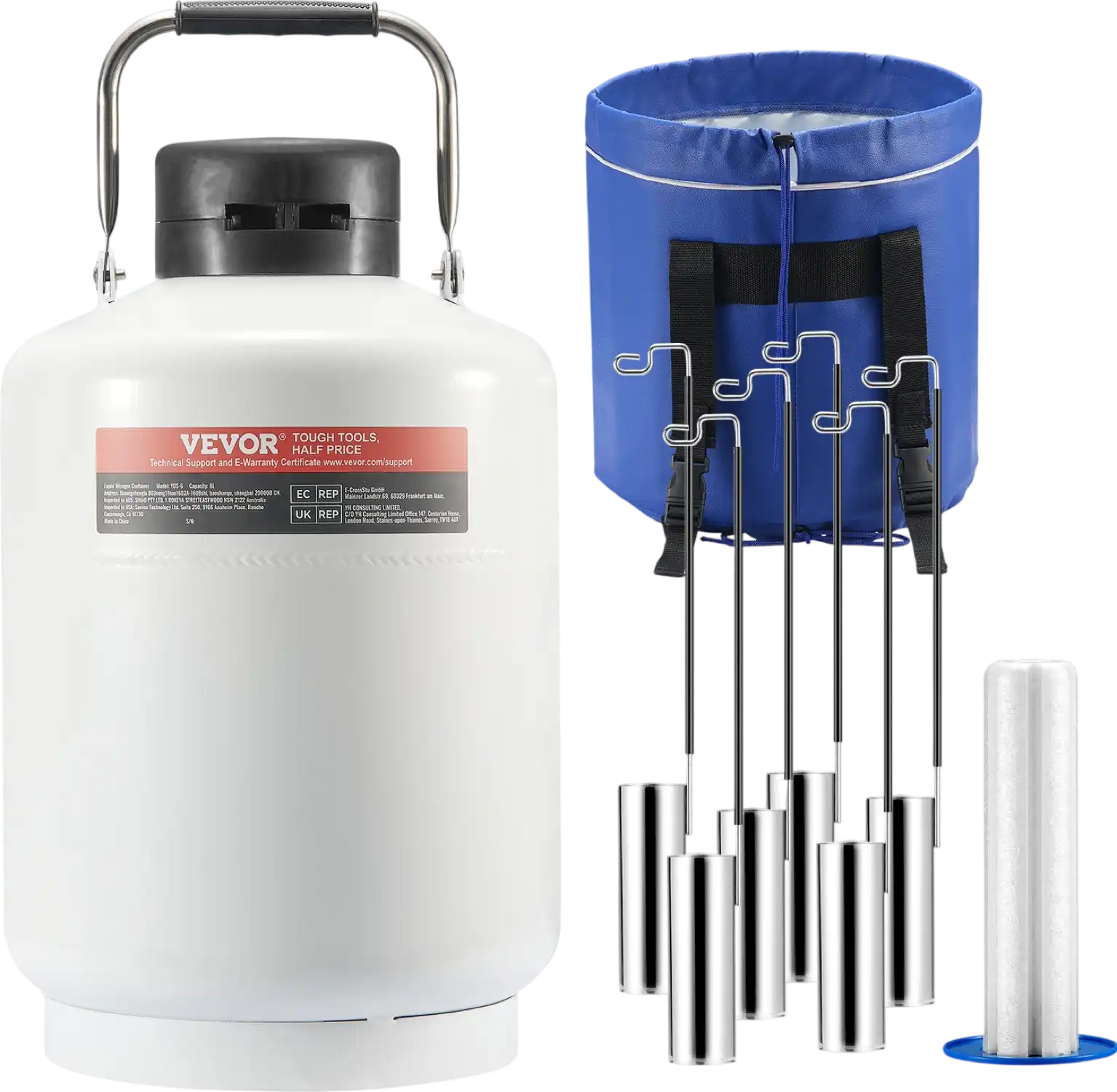 Vevor Liquid Nitrogen Tank 6L Aluminum Alloy LN2 Container Dewar with 6 Canisters New