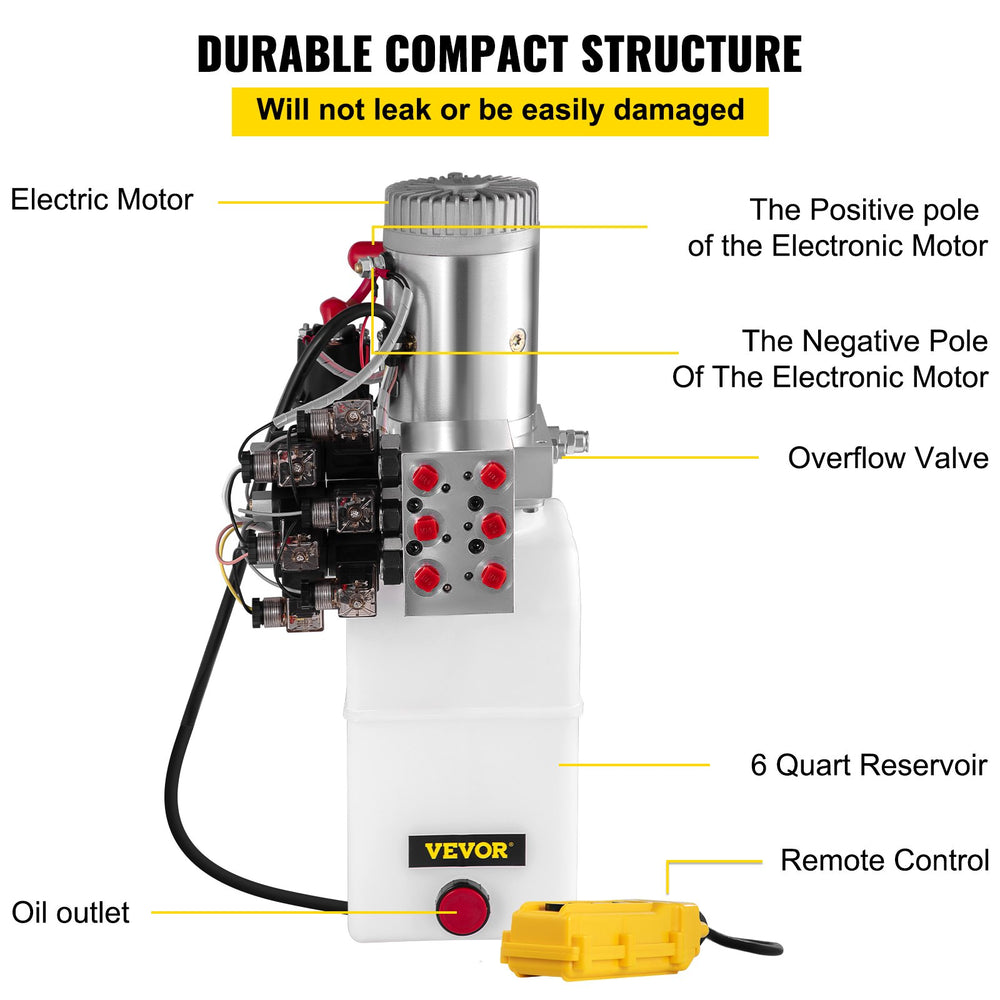 Vevor 6-Way Hydraulic Pump Double-Acting 6 Quart Reservoir 12V DC New