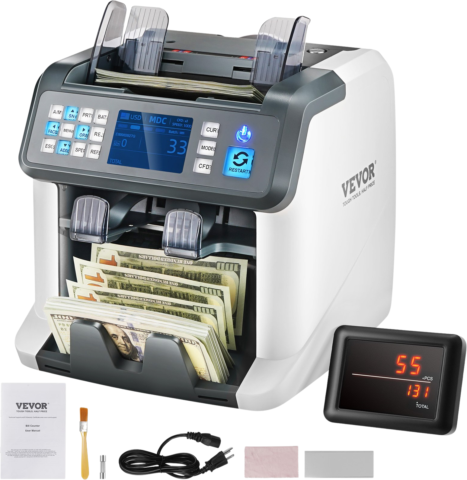 Vevor Money Counter Machine Mixed Denomination 6 Types of Counterfeit Detection New