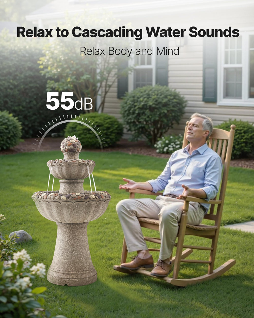 Vevor Outdoor Water Fountain 36.5 in. 2-Tier Rock Base Style with Pump New