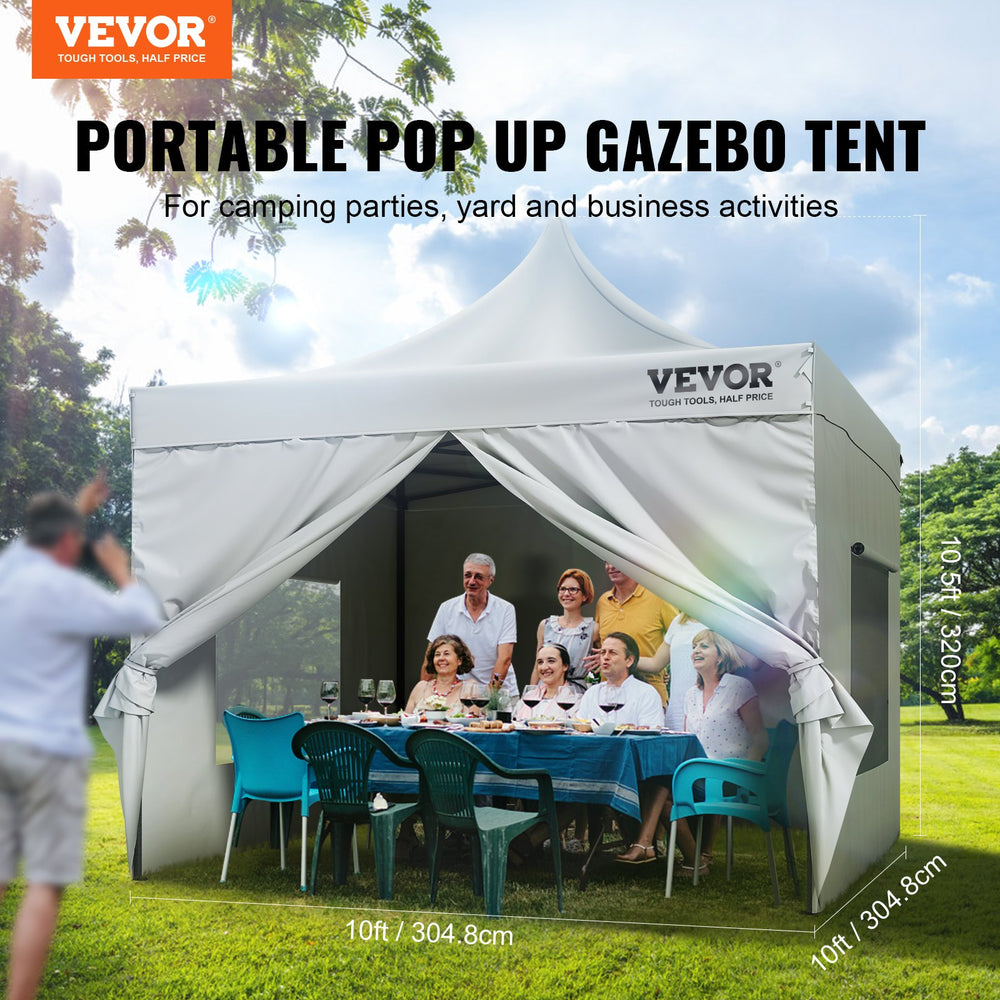 Vevor Pop Up Canopy Tent 10' x 10' with Removable Sidewalls UV Resistant Waterproof New