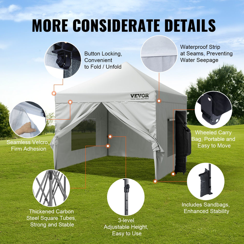 Vevor Pop Up Canopy Tent 10' x 10' with Removable Sidewalls UV Resistant Waterproof New