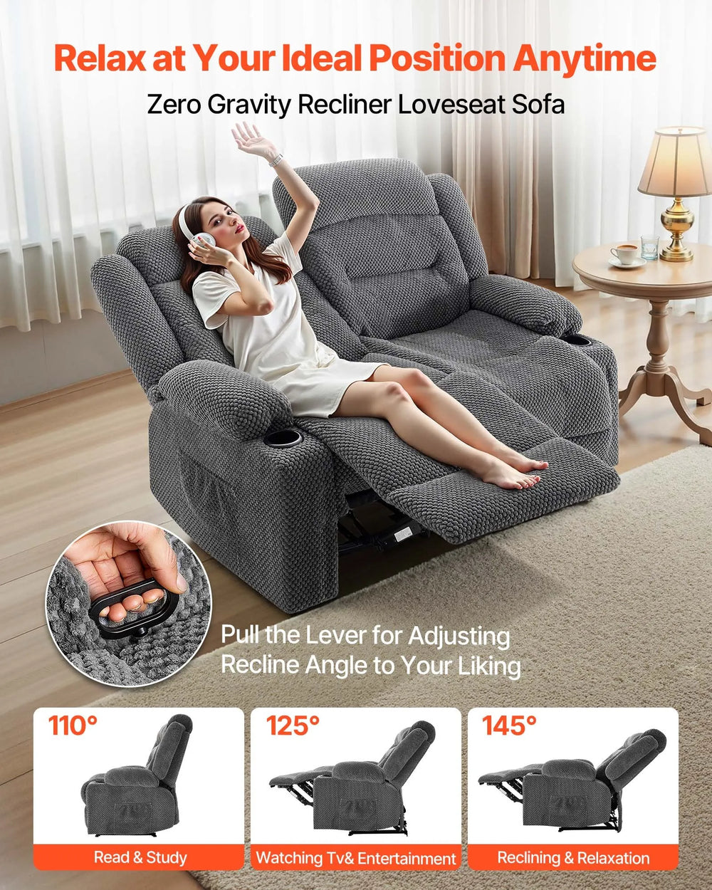 Vevor Loveseat Recliner Sofa with Heating and Massage Soft Corduroy New