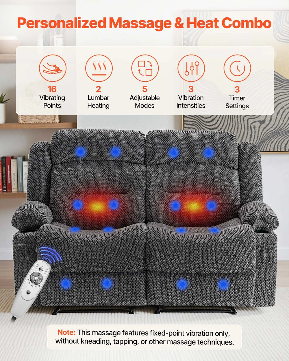Vevor Loveseat Recliner Sofa with Heating and Massage Soft Corduroy New