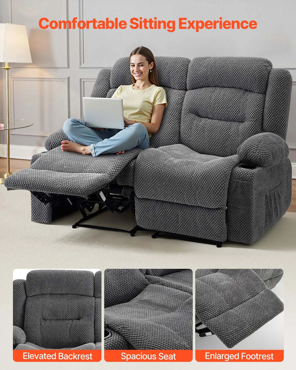 Vevor Loveseat Recliner Sofa with Heating and Massage Soft Corduroy New
