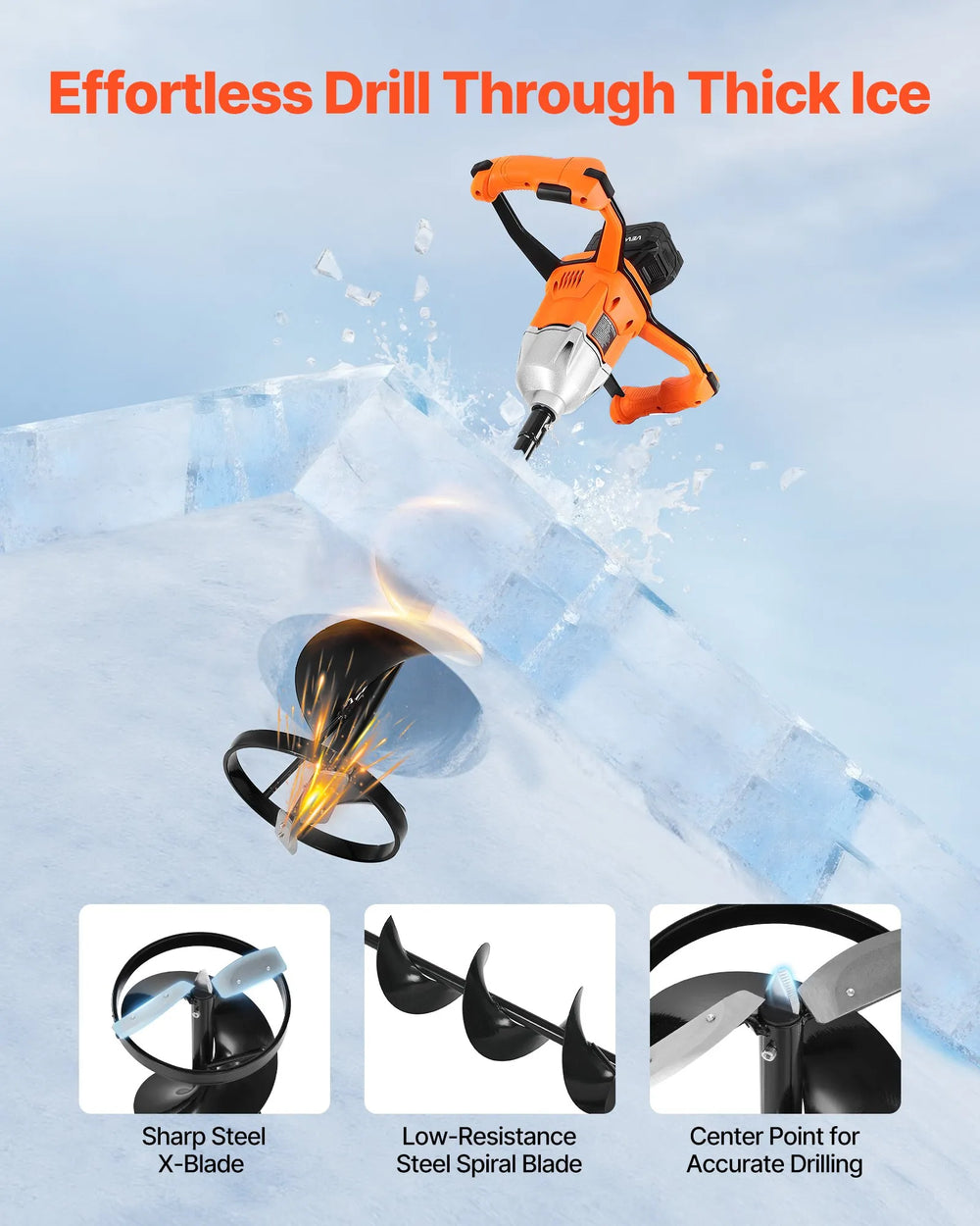 Vevor Electric Ice Auger 2-in-1 with 8" Ice & Earth Drill Bit 20V Li-Ion New