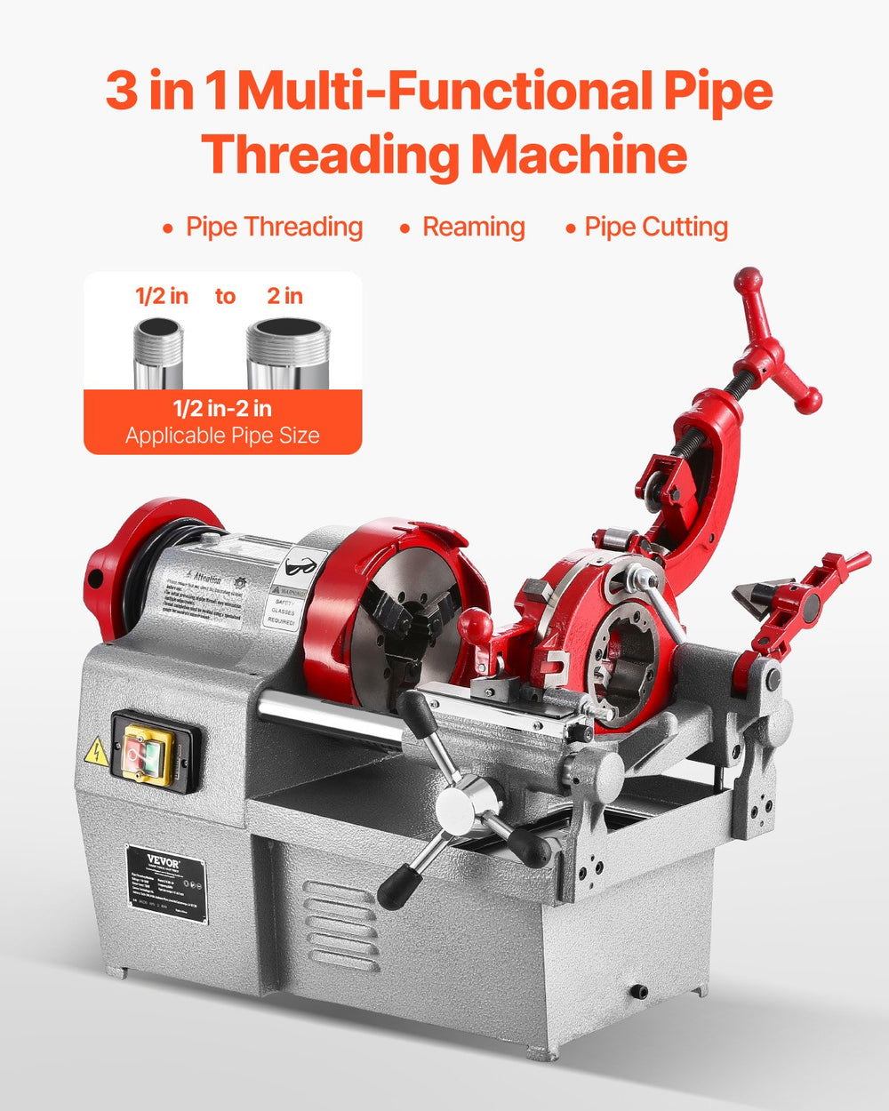 Vevor Pipe Threader Cutter Combo Machine 750W for 1/2" to 2" Pipes New