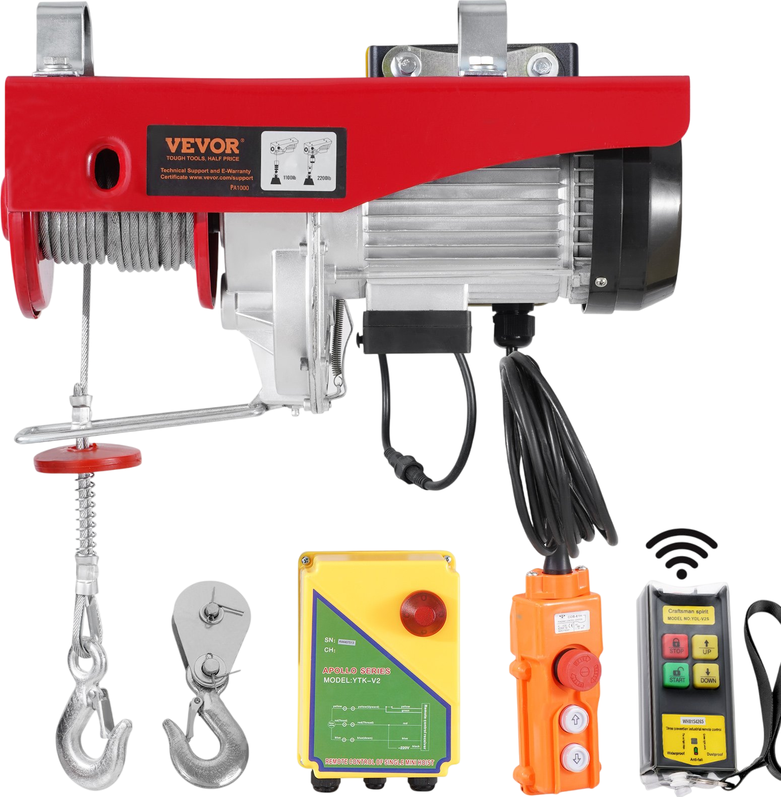 Vevor Electric Hoist Crane Winch 2200 Lbs Capacity Wireless and Wired Remote New