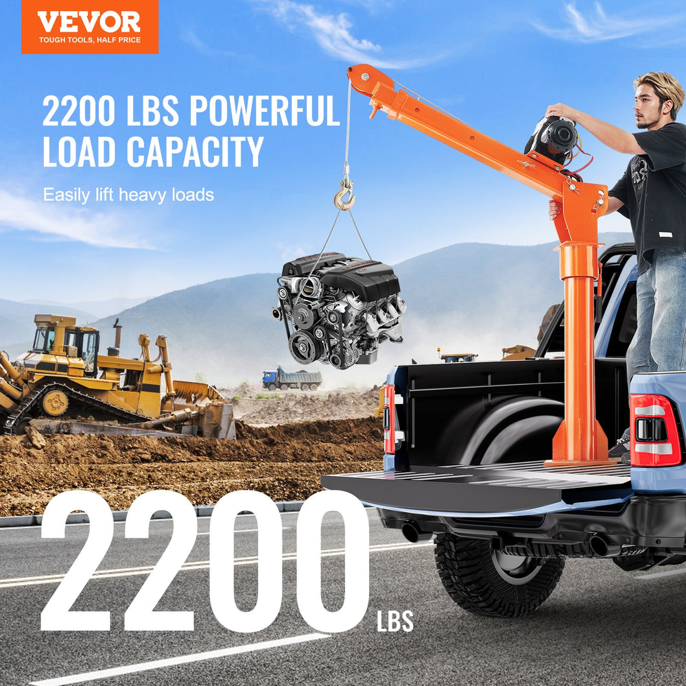 Vevor Crane Hoist for Pickup Truck 360° Rotation 2200 Lbs Load Capacity Wireless Control New