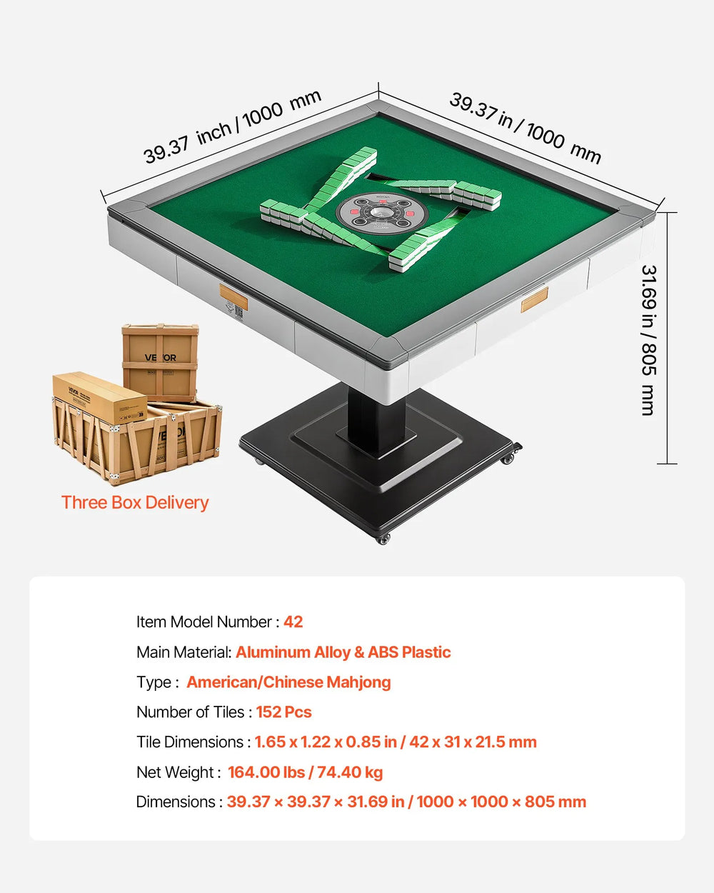 Vevor Mahjong Table with Automatic Shuffler 42mm 152-Piece Tile Set Foldable New