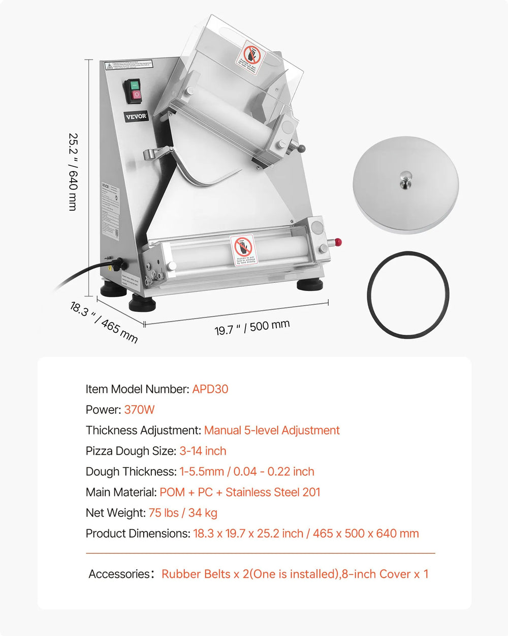 Vevor Pizza Dough Roller Sheeter 3-14 Inch Automatic Press 370W New