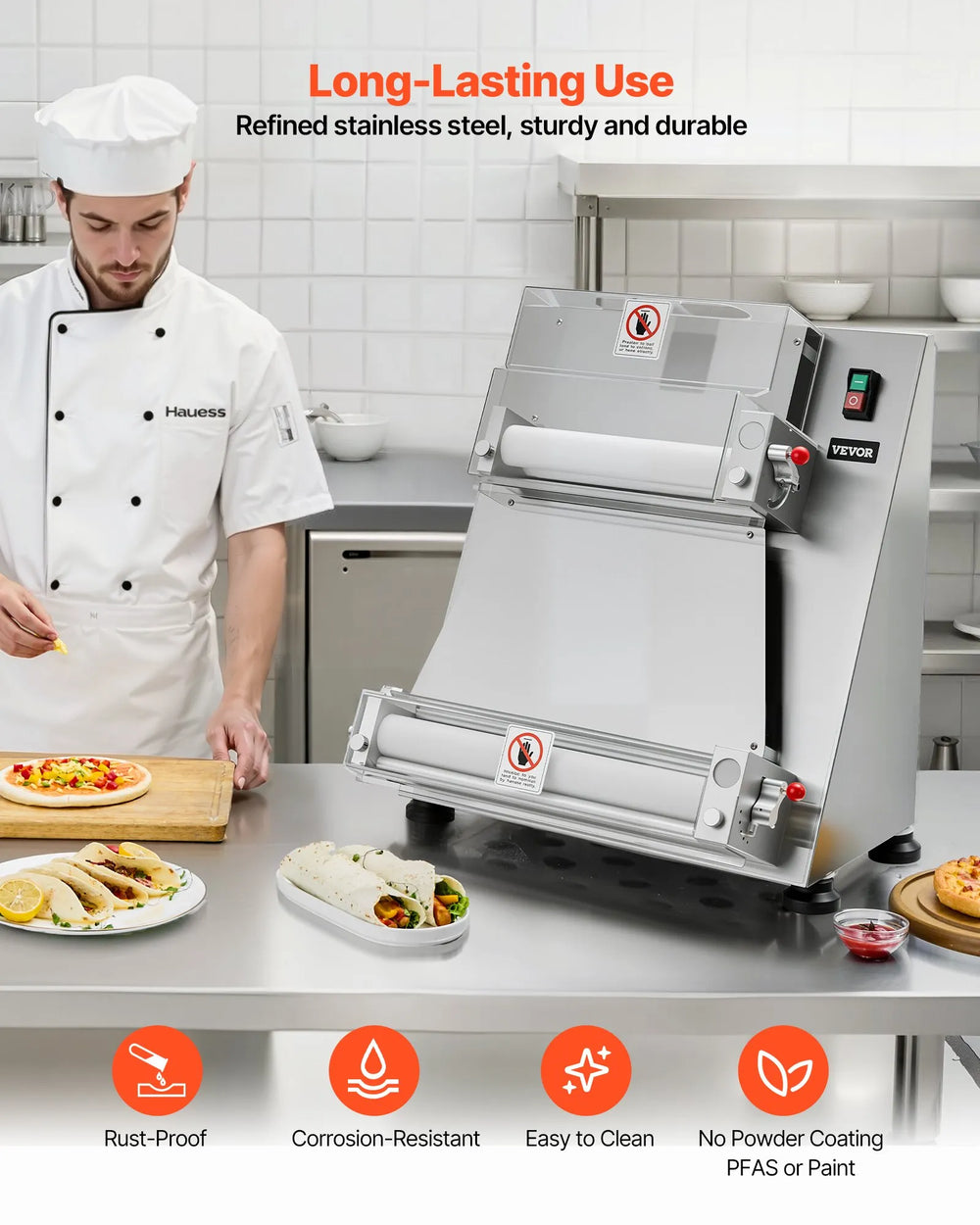 Vevor Pizza Dough Roller Sheeter 3-16 Inch Semi-Automatic Adjustable Thickness 390W New