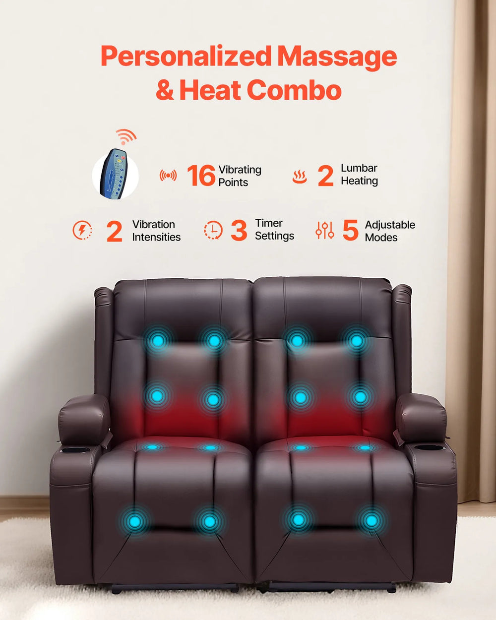 Vevor Loveseat Recliner Sofa with Heating and Massage Power Reclining New