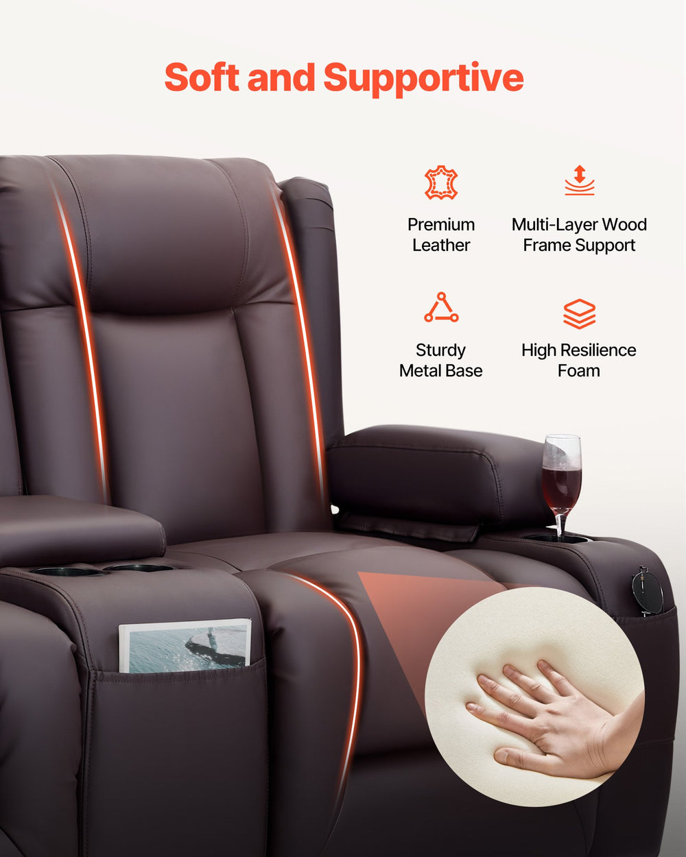 Vevor Loveseat Power Recliner Sofa with Center Console Heating and Massage New