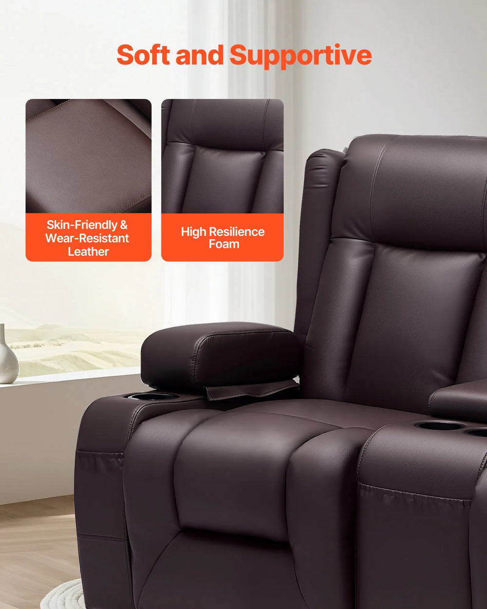 Vevor Loveseat Recliner Sofa with Center Console Faux Leather New