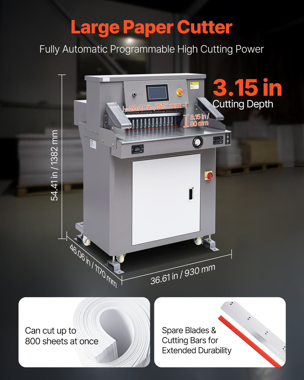 Vevor Electric Paper Cutter 20.3" Cutting Width Touchscreen Control 1100W New