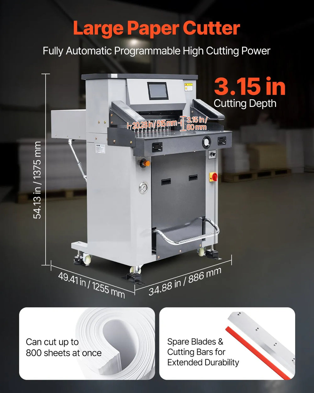 Vevor Electric Hydraulic Paper Cutter 20.2" Cutting Width 3.1" Thickness 2500W New