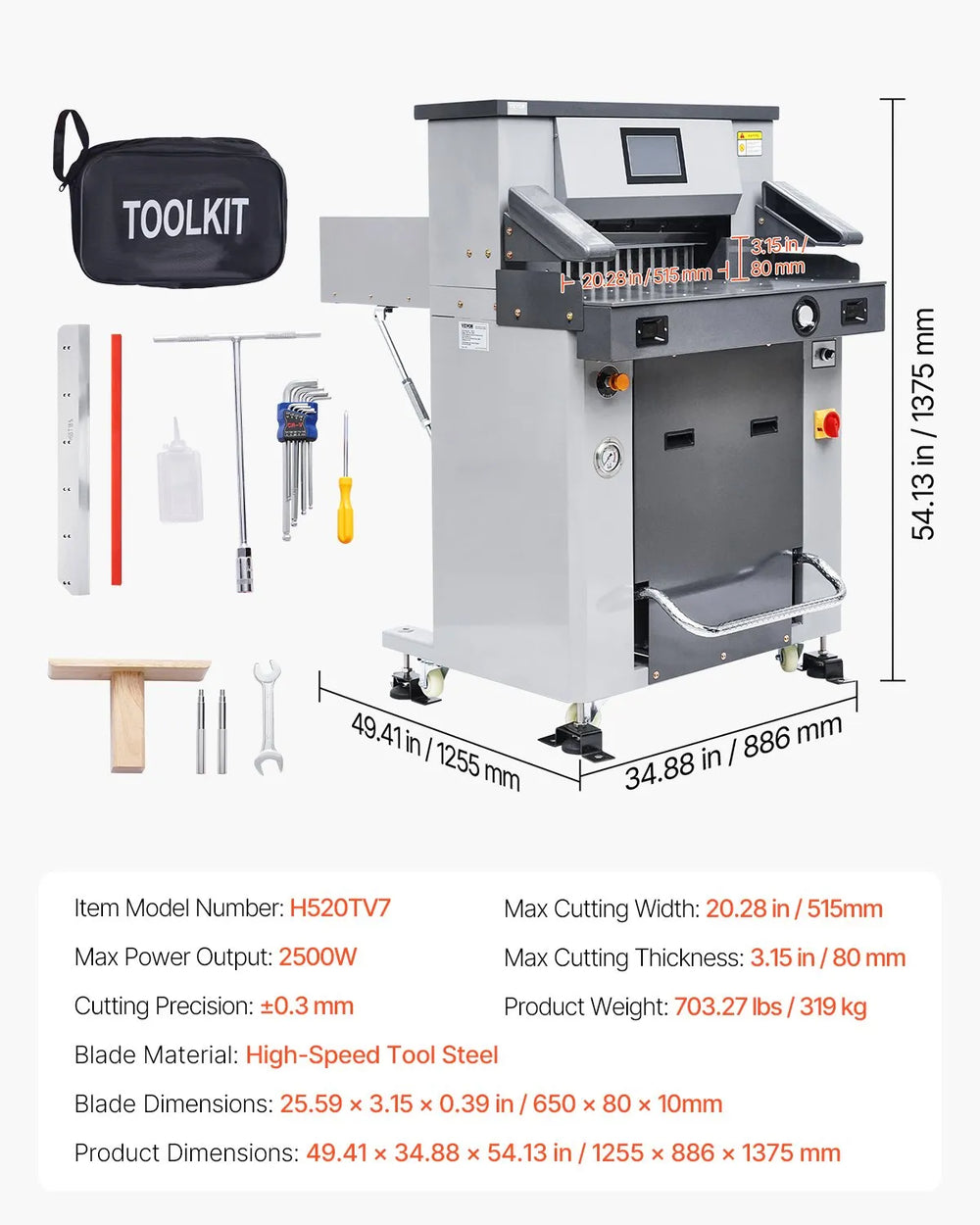 Vevor Electric Hydraulic Paper Cutter 20.2" Cutting Width 3.1" Thickness 2500W New
