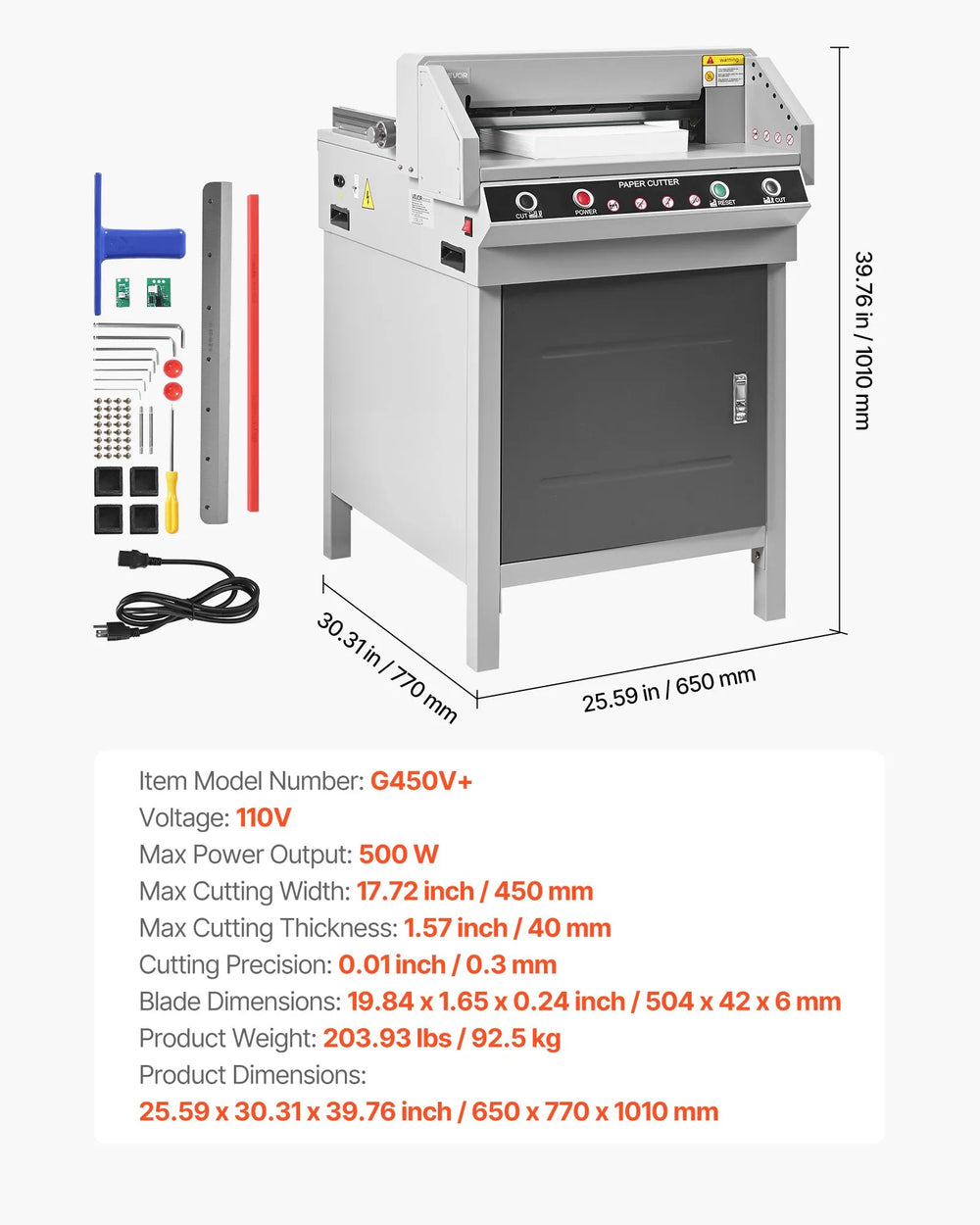 Vevor Electric Paper Cutter 17.7" Cutting Width 1.5" Thickness 500W 110V New