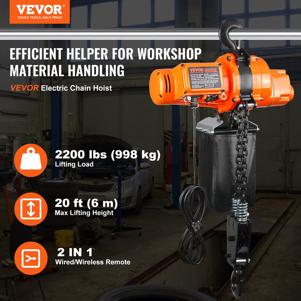 Vevor Electric Chain Hoist Single Phase 2200 Lbs Load 20 Ft Lifting New