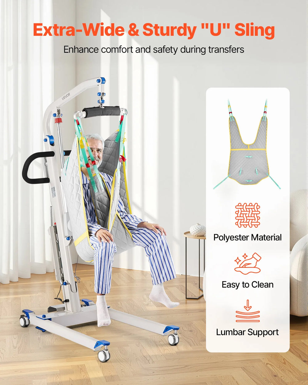 Vevor Electric Patient Lift Folding Transfer Assist with U-Shaped Sling 400 Lbs New