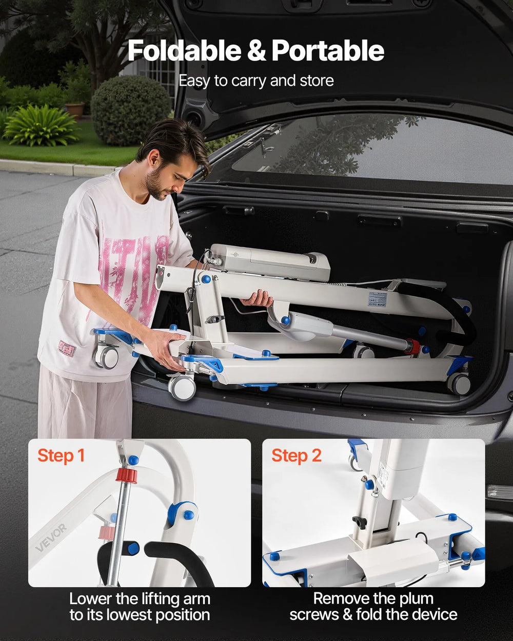Vevor Electric Patient Lift Folding Transfer Assist with U-Shaped Sling 400 Lbs New
