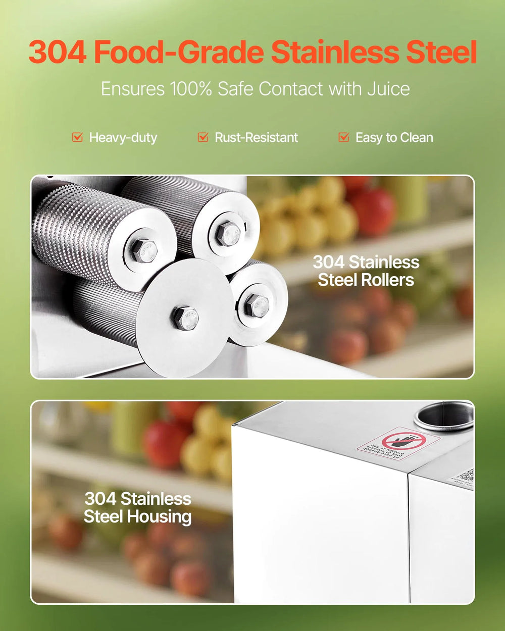 Vevor Commercial Sugarcane Juicer 661 Lbs/Hr Output Stainless Steel 800W New