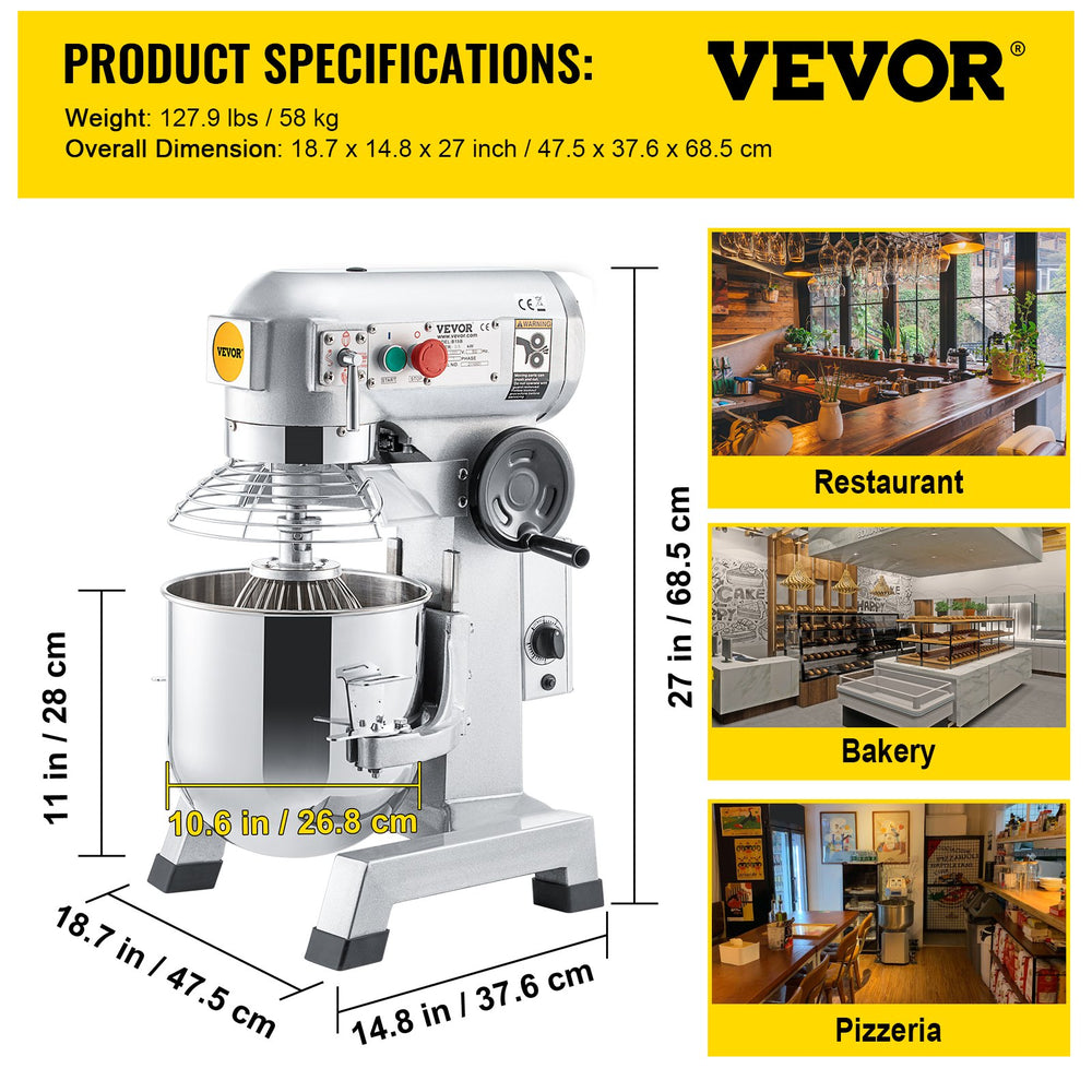 Vevor Commercial Food Mixer 15QT 3-Speed Adjustable with Timer 500W New