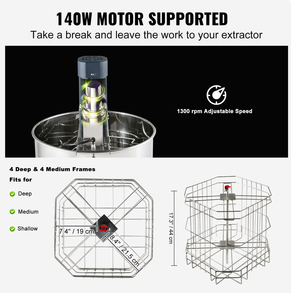 Vevor Honey Spinner Electric Extractor 4/8 Frames Stainless Steel New