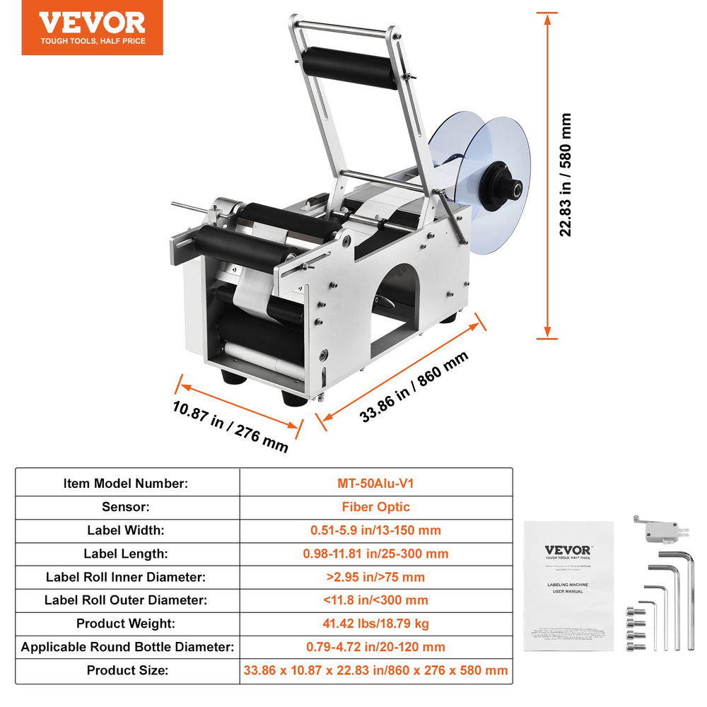 Vevor Round Labeling Machine Semi-Automatic with Pressing Bar for 0.78"-4.72" Bottles New