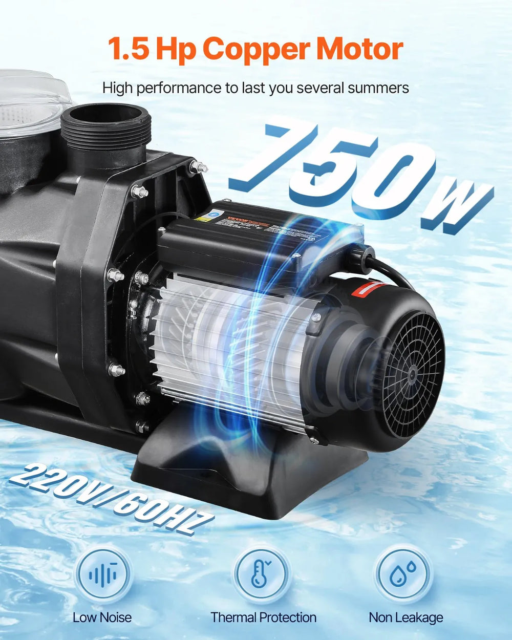 Vevor Above Ground Pool Pump 1.5 HP Single Speed 122 GPM 220V New