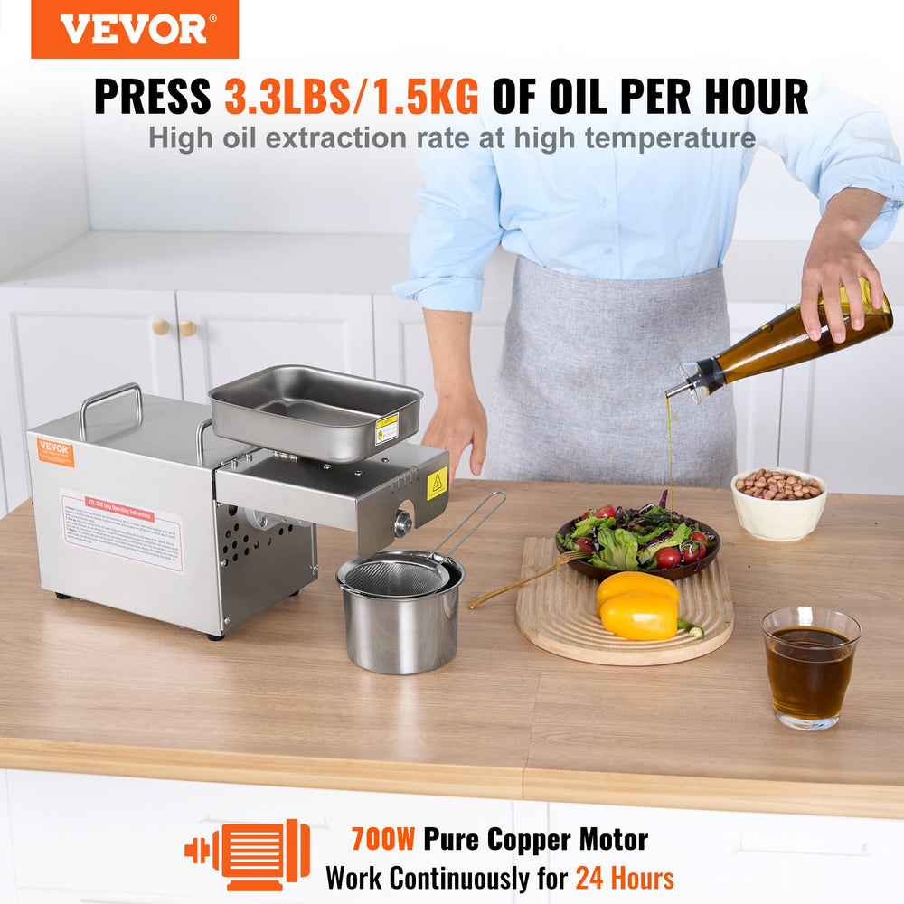 Vevor Electric Oil Press Machine Stainless Steel 284°F Constant Temperature 700W New