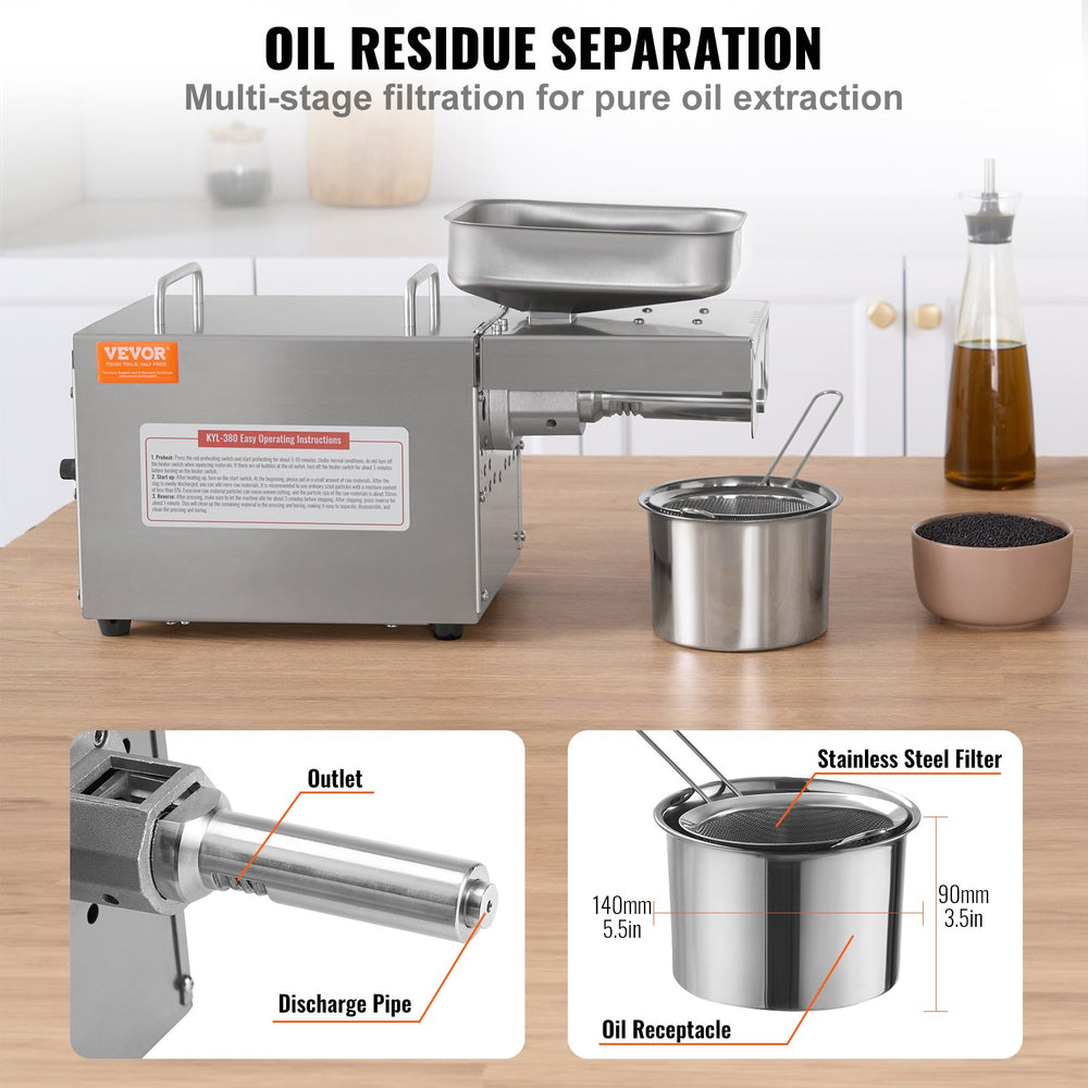 Vevor Electric Oil Press Machine Stainless Steel 284°F Constant Temperature 700W New