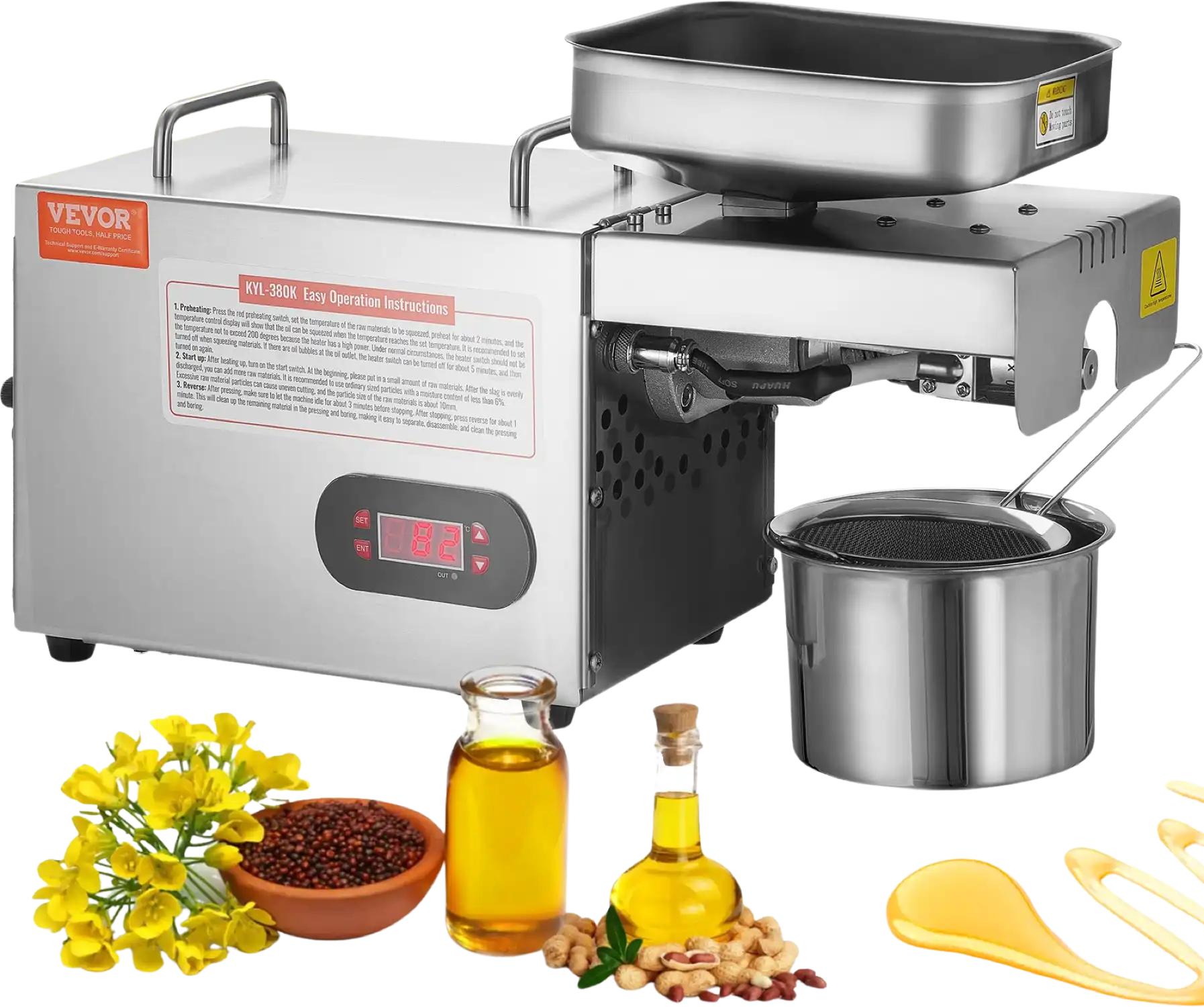 Vevor Oil Press Extractor Machine 32°F-572°F Adjustable Temperature 850W New